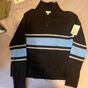BP Black and Blue Striped Zip-Up Sweater